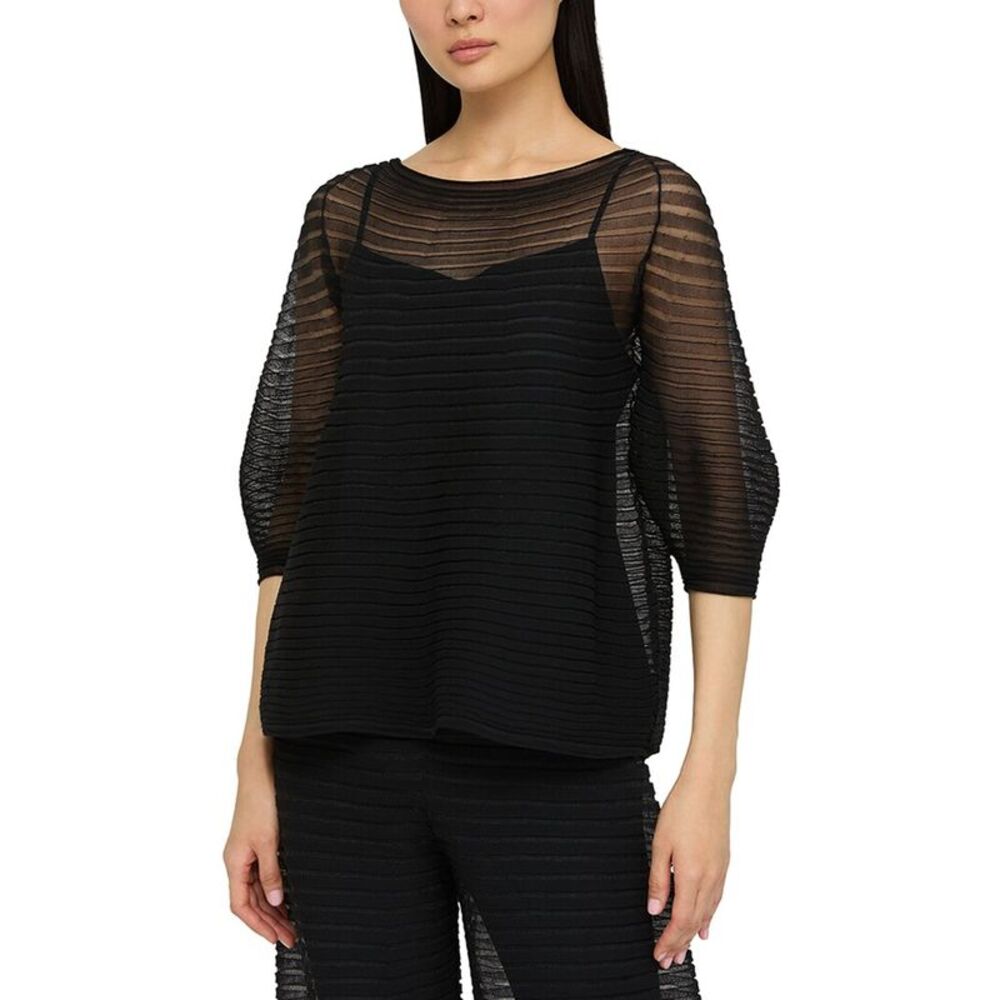 Lafayette 148 New York Womens Harmonica Pleat Stitch Raglan Silk Blouse